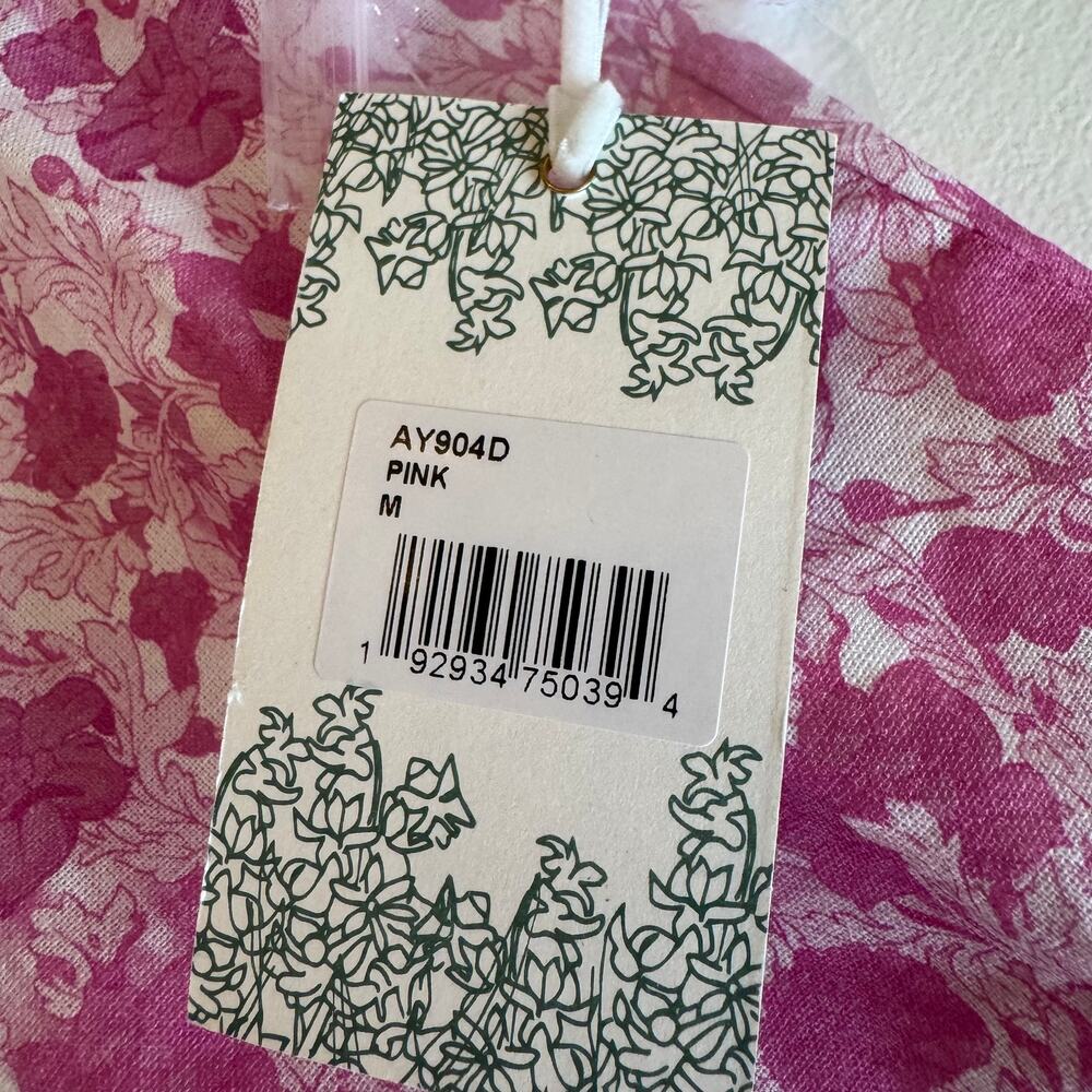 Tuckernuck New Hyacinth House Pink White Floral Midi Dress Size Medium Linen - Picture 12 of 12
